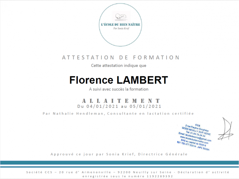 Attestation allaitement